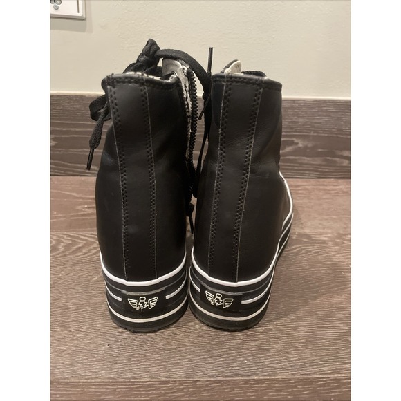iijin Women High Top Leather Platform Sneakers Size 36 Black - Picture 5 of 8